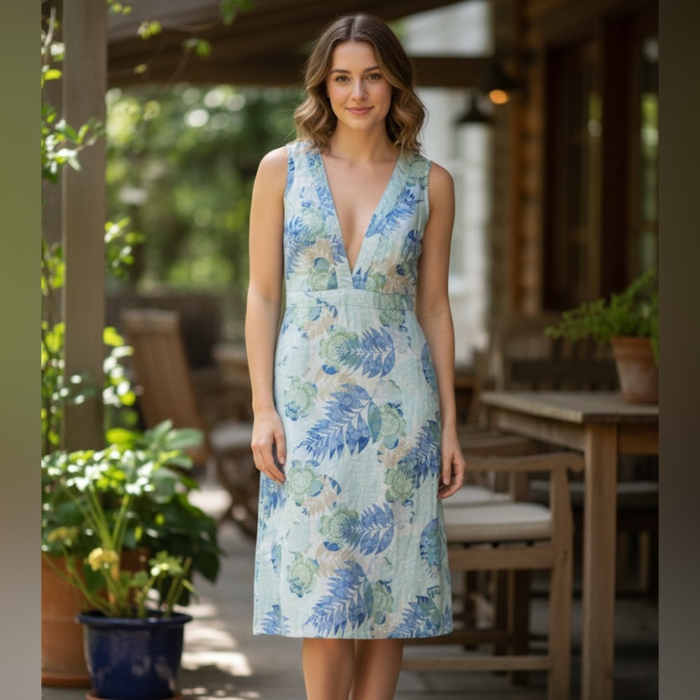 Columbia Blue and Green Patterned Women's Top
